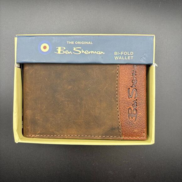 Ben Sherman Embossed Mens Brown Genuine Leather Bifold Wallet NIB - Picture 7 of 14